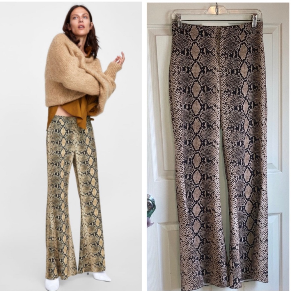 Zara Woman Snakeskin Print Flare Wide Leg Pants sz XSmall